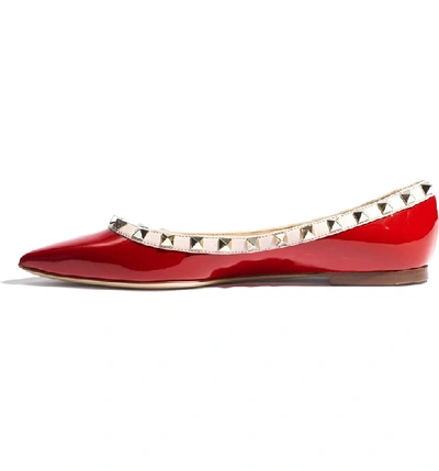 Shop Valentino Rockstud Ballerina Flat In Rosso