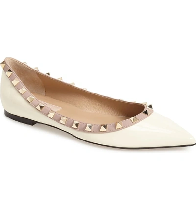 Shop Valentino Rockstud Ballerina Flat In Ivory