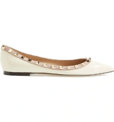Valentino 10mm Rockstud Leather Flats In Ivory