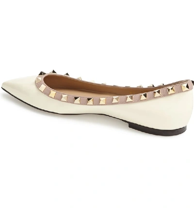 Shop Valentino Rockstud Ballerina Flat In Ivory