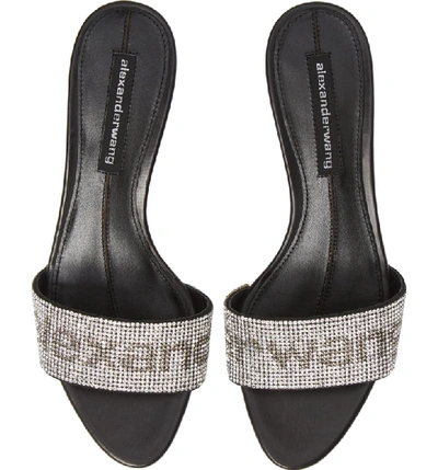 Shop Alexander Wang Jo Crystal Logo Slide Sandals In Silver/ Black