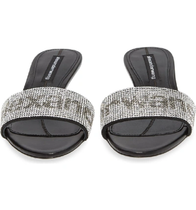 Shop Alexander Wang Jo Crystal Logo Slide Sandals In Silver/ Black