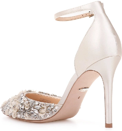 Shop Badgley Mischka Fey Embellshed Ankle Strap Pump In Ivory Satin