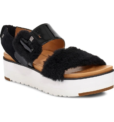 Shop Ugg Le Fluff Flatform Sandal In Black Suede