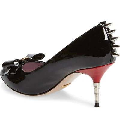 Shop Gucci Sadie Spiked Pointy Toe Pump In Black Patent