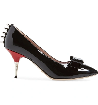 Shop Gucci Sadie Spiked Pointy Toe Pump In Black Patent