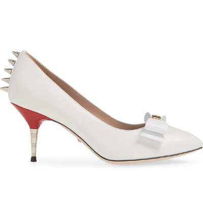 Shop Gucci Sadie Spiked Pointy Toe Pump In Vintage White Patent