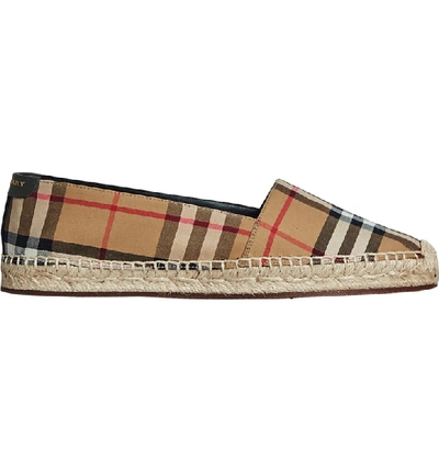Shop Burberry Hodgeson Check Print Espadrille Flat In Antique Yellow