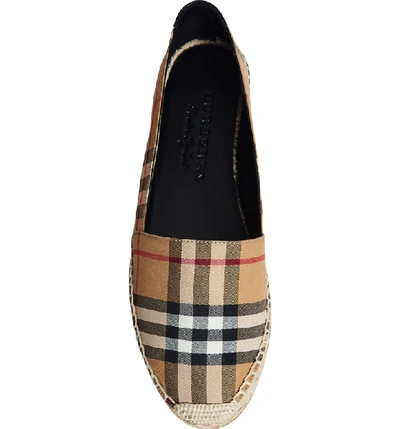 Shop Burberry Hodgeson Check Print Espadrille Flat In Antique Yellow