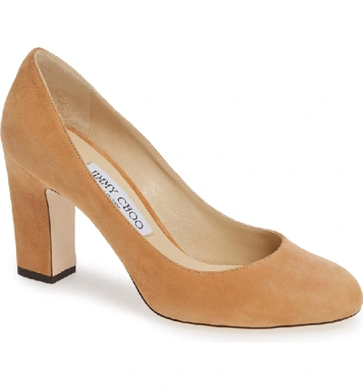 Shop Jimmy Choo Billie Block Heel Pump In Caramel Suede