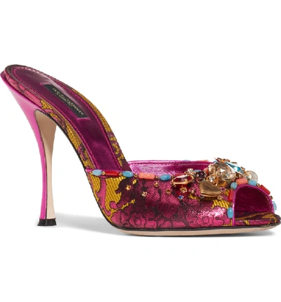Shop Dolce & Gabbana Jeweled Slip-on Sandal In Fuchsia