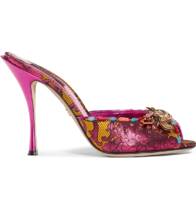 Shop Dolce & Gabbana Jeweled Slip-on Sandal In Fuchsia