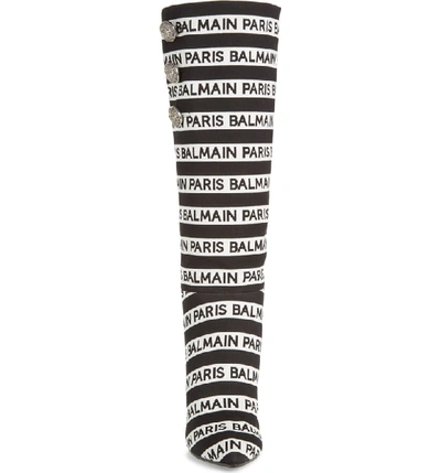 Shop Balmain Jane Logo Thigh High Boot In Black/ White