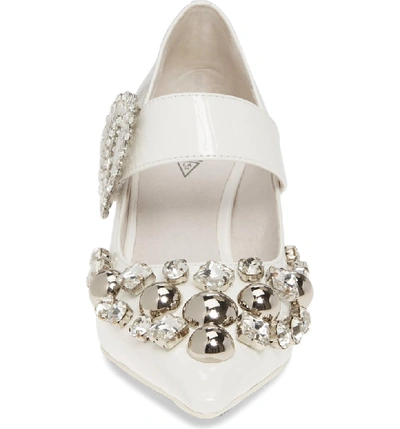 Shop Jeffrey Campbell Otelia Crystal Embellished Pump In White Patent Leather/ Silver