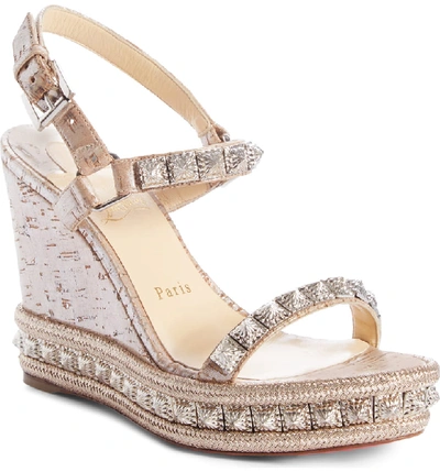 Shop Christian Louboutin Pyradiams Cork Wedge Sandal In Silver Cork