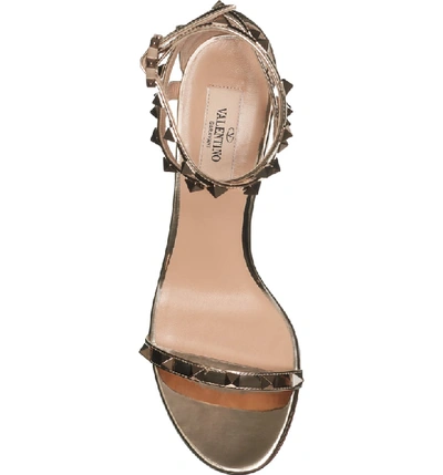 Shop Valentino Rockstud Ankle Strap Block Heel Sandal In Skin Metallic Leather