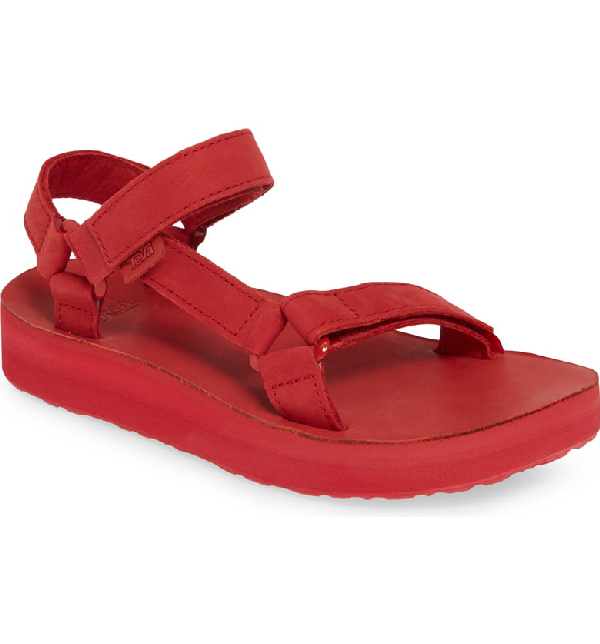 teva red leather sandals