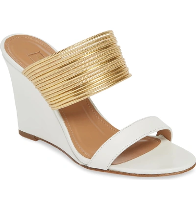 Shop Aquazzura Rendez Vous Wedge Slide Sandal In White/ Gold