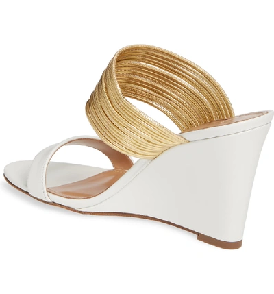 Shop Aquazzura Rendez Vous Wedge Slide Sandal In White/ Gold