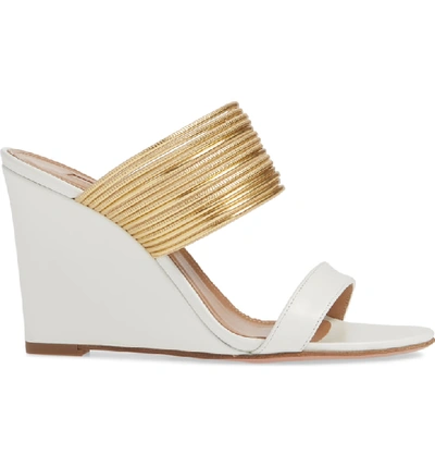 Shop Aquazzura Rendez Vous Wedge Slide Sandal In White/ Gold
