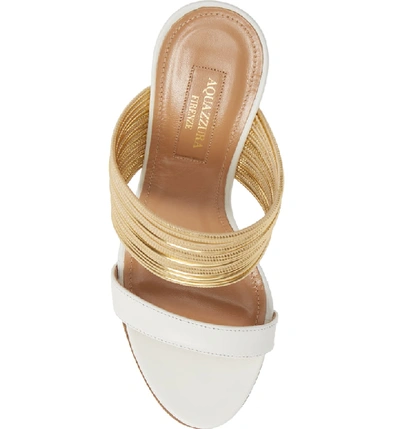 Shop Aquazzura Rendez Vous Wedge Slide Sandal In White/ Gold