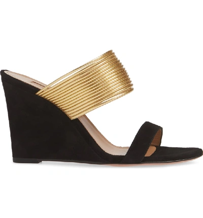 Shop Aquazzura Rendez Vous Wedge Slide Sandal In Black/ Gold