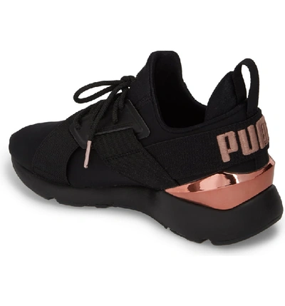 Shop Puma Muse Metal Detail Sneaker In  Black/ Rose Gold