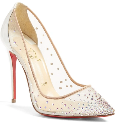 Shop Christian Louboutin Follies Strass Pointy Toe Pump In White