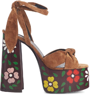 Shop Saint Laurent Paige Floral Platform Sandal In Caramel Suede