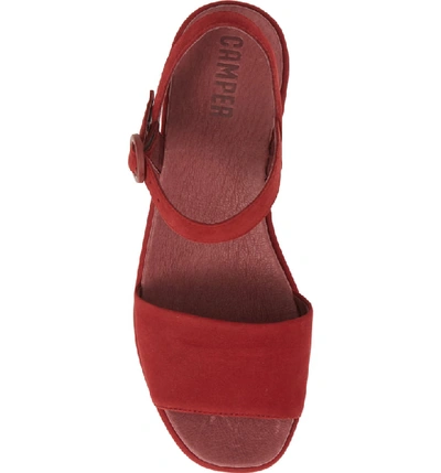 Shop Camper Misia Platform Wedge Sandal In Medium Red Leather