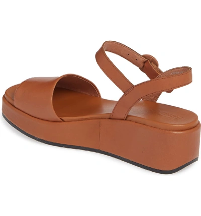 Shop Camper Misia Platform Wedge Sandal In Medium Brown Leather