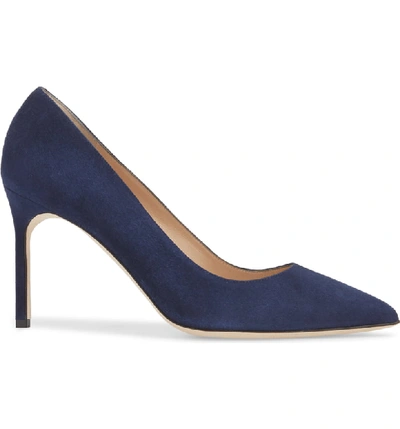 Shop Manolo Blahnik Bb Pointy Toe Pump In Navy Suede