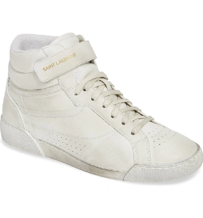 Shop Saint Laurent Lenny Mid-top Sneaker In Optic White