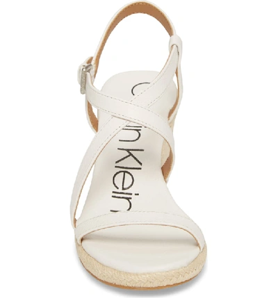 Shop Calvin Klein Bellemine Espadrille Wedge Sandal In Platinum White Pebble Leather