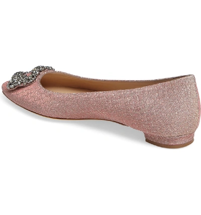 Shop Manolo Blahnik 'hangisi' Jeweled Pointy Toe Flat In Champagne Fabric