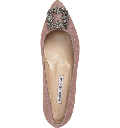 Shop Manolo Blahnik 'hangisi' Jeweled Pointy Toe Flat In Champagne Fabric