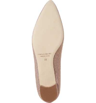 Shop Manolo Blahnik 'hangisi' Jeweled Pointy Toe Flat In Champagne Fabric