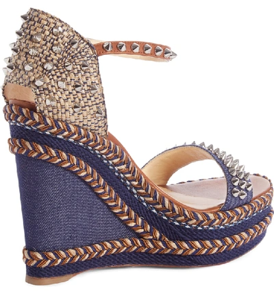 Shop Christian Louboutin Madmonica Spike Wedge Sandal In Blue/ Brown