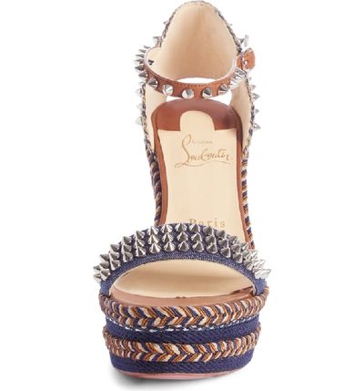 Shop Christian Louboutin Madmonica Spike Wedge Sandal In Blue/ Brown