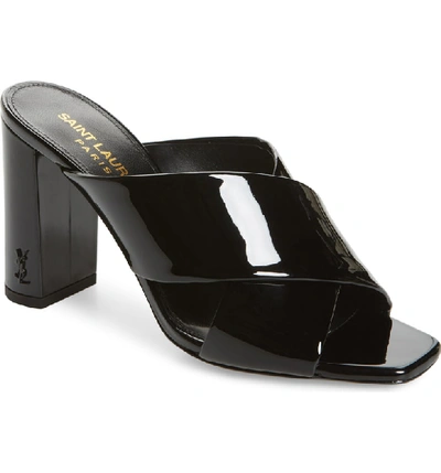 Shop Saint Laurent Loulou Slide Sandal In Black Patent