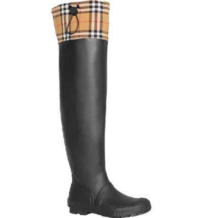 Shop Burberry Freddie Tall Waterproof Rain Boot In Black