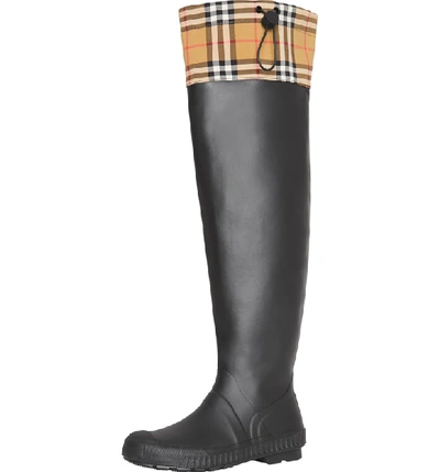 Shop Burberry Freddie Tall Waterproof Rain Boot In Black