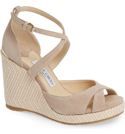 Shop Jimmy Choo Alanah Strappy Wedge Sandal In Ballet Pink