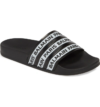 Shop Balmain Calypso Logo Slide Sandal In Black/ White