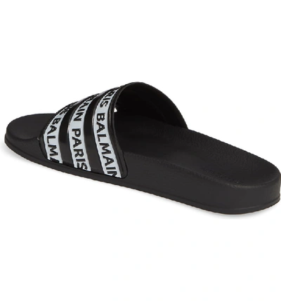 Shop Balmain Calypso Logo Slide Sandal In Black/ White