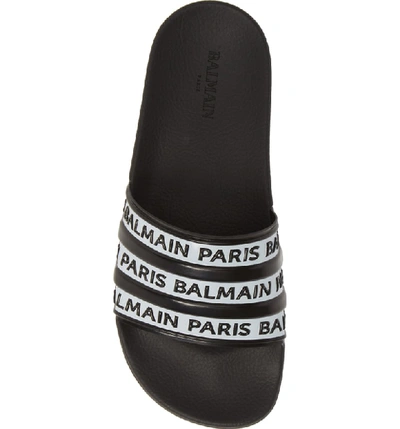 Shop Balmain Calypso Logo Slide Sandal In Black/ White