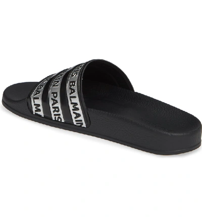 Shop Balmain Calypso Logo Slide Sandal In Black/ Silver