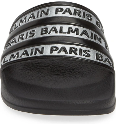 Shop Balmain Calypso Logo Slide Sandal In Black/ Silver