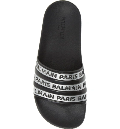 Shop Balmain Calypso Logo Slide Sandal In Black/ Silver