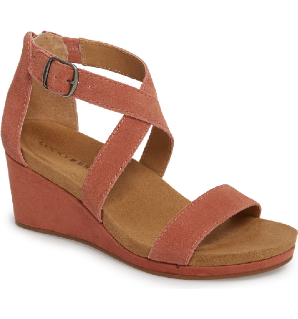 Lucky Brand Kenadee Wedge Sandal In Canyon Rose Suede | ModeSens